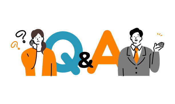 Q and A texts and men and women vector illustration, vivid and simple q and a illustrations stock illustrations