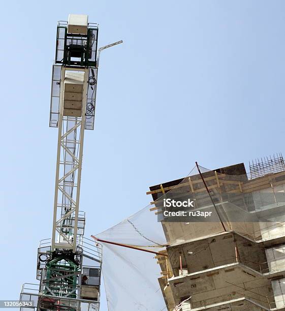 House Develop With Crane At Day Stock Photo - Download Image Now - Angle, Aspirations, Block Shape