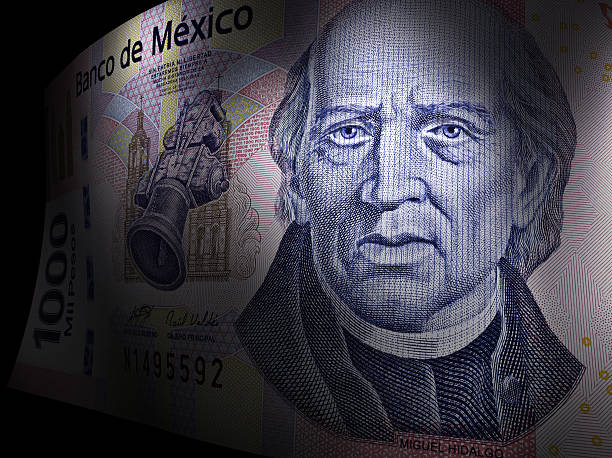 Miguel Hidalgo's close up in a thousand pesos bill 3D render of one thousand mexican pesos bill with sharp focus and selective lights. mexican currency stock pictures, royalty-free photos & images