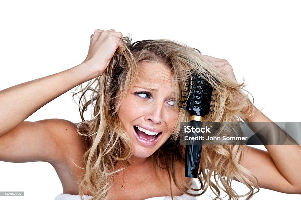 Mulher tendo um dia de cabelo ruim - Foto de stock de Cabelo Crespo royalty-free