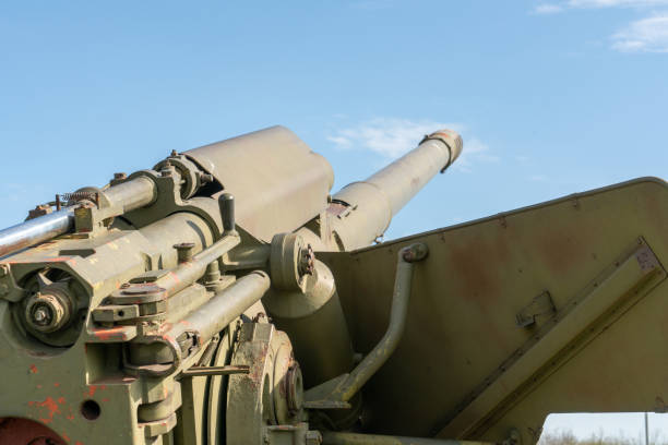 istock A large green cannon from the Second World War at the open-air memorial complex. Artillery gun. 1320574819