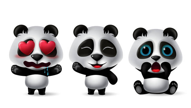 istock Panda bear character vector set. Pandas animal character in crying, happy, surprise, standing, sitting and in love facial expressions isolated in white background. 1320576163