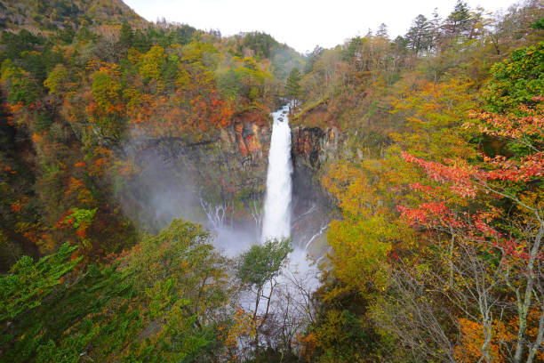 cascate kegon nella stagione autunnale, nikko city, tochigi pref., giappone - water beauty in nature waterfall nikko foto e immagini stock