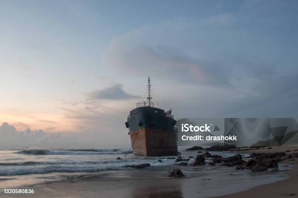 Beached Ship At Dawn Stock Photo - Download Image Now - Visakhapatnam, Backgrounds, Beach