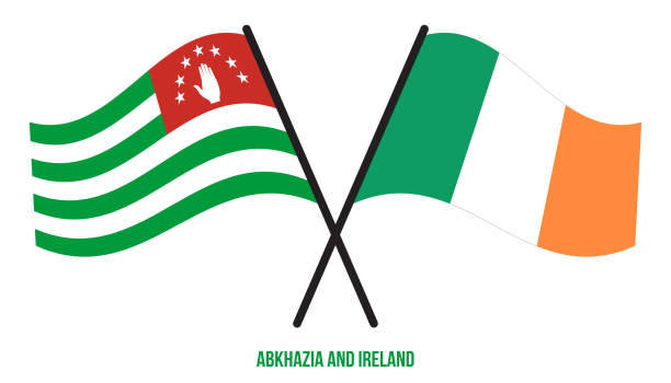 ilustrações de stock, clip art, desenhos animados e ícones de abkhazia and ireland flags crossed and waving flat style. official proportion. correct colors. - abkhazian flag