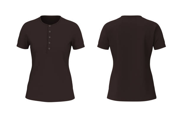 istock Blank short sleeve henley t-shirt mockup, front and back views 1320584008