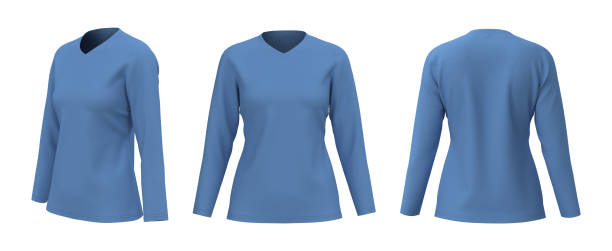 istock Women's v-neck t-shirt mockup in front, side and back views 1320584027