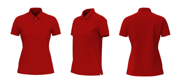 пустые воротник рубашки макет спереди, сбоку и сзади мнения - shirt polo shirt red collar стоковые фото и изображения