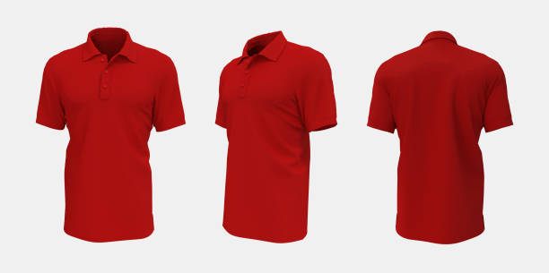 앞, 측면 및 후면 보기에서 빈 칼라 셔츠 모형 - shirt polo shirt red collar 뉴스 사진 이미지