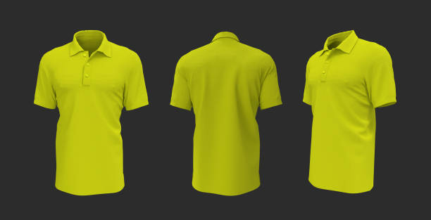 istock Blank collared shirt mockup in front, side and back views 1320584225