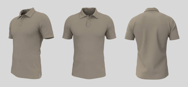 istock Blank collared shirt mockup in front and back views 1320584229