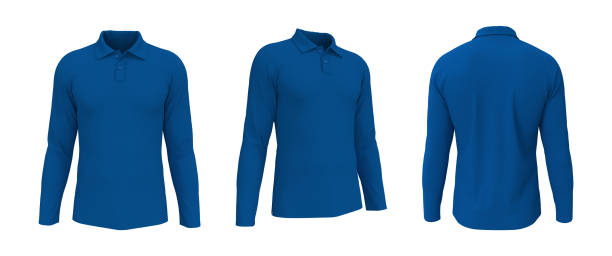 istock Blank collared shirt mockup in front, side and back views 1320584259