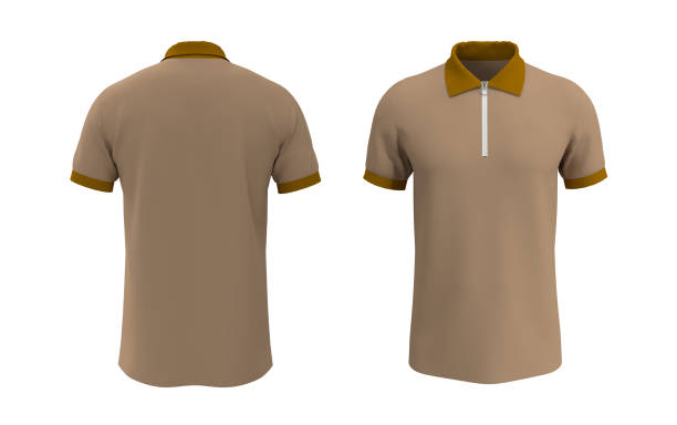 istock Blank collared shirt mockup with half zip, front, and back views 1320584261