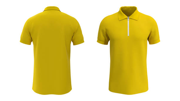 istock Blank collared shirt mockup with half zip, front, and back views 1320584275