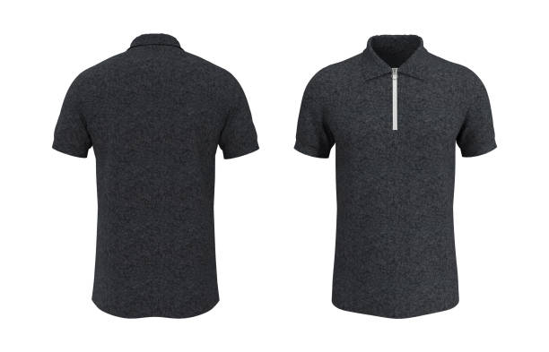 istock Blank collared shirt mockup with half zip, front, and back views 1320584279