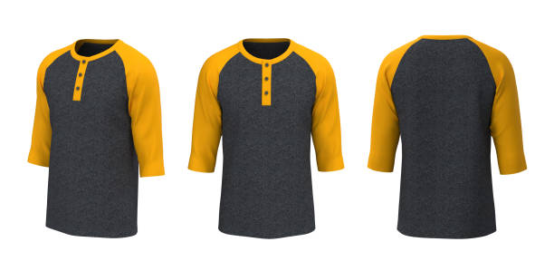 istock Blank raglan henley t-shirt with half sleeve mockup in front, side and back views 1320584830
