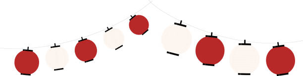istock Vector illustration of Japanese traditional simple lanterns garland. red and white. 1320586578