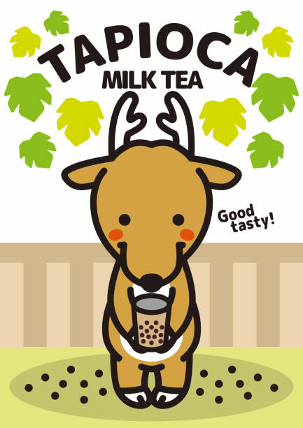 олень продажи тапиоки молочный чай - tea chinese tea bubble tea leaf stock illustrations