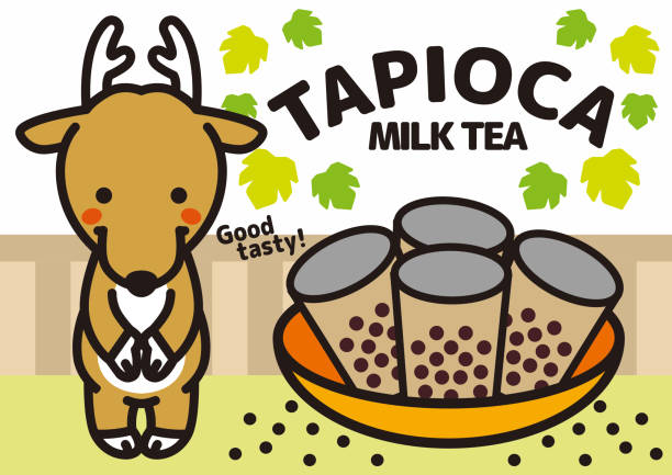 jelenie sprzedające herbatę z mleka tapioka - tea chinese tea bubble tea leaf stock illustrations