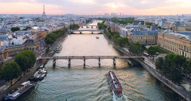 Photo of Paris aerial Seine river sunset France