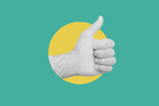istock Digital collage modern art. Hand show thumb up hand sign 1320590924