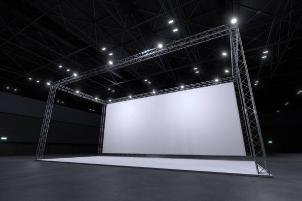 istock Exhibition standing for mockup and Corporate identity. Retail booth design elements in Exhibition hall .3d render. 1320592879