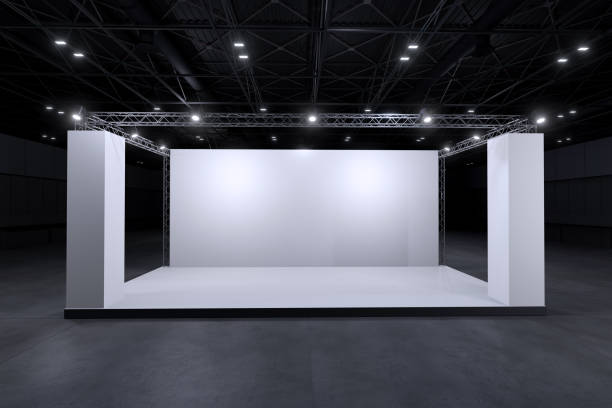 istock Exhibition standing for mockup and Corporate identity. Retail booth design elements in Exhibition hall .3d render. 1320592884