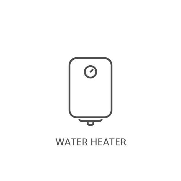 Water heater outline vector icon for your web mobile app logo design Electric water heater icon line element. Vector illustration of electric water heater icon line. Line icon. Outline icon temp gauge stock illustrations