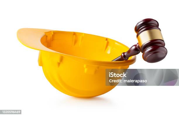 Labor Law Judge Gavel In Hardhat Stock Photo - Download Image Now - Workers Compensation, Construction Industry, Employment And Labor