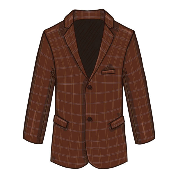 Blazer. Suit Jacket Vector Cartoon Illustration. Checkered Blazer. Retro Suit Brown Jacket Vector Cartoon Illustration. blazer jacket stock illustrations