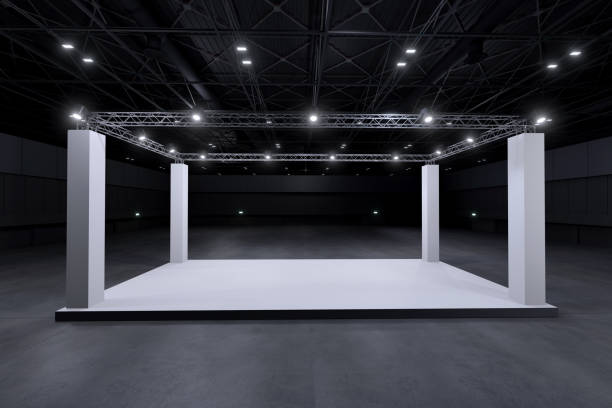 istock Exhibition standing for mockup and Corporate identity. Retail booth design elements in Exhibition hall .3d render. 1320598374