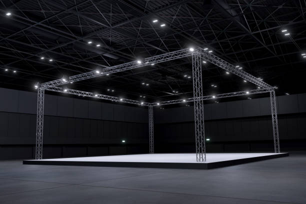 istock Exhibition standing for mockup and Corporate identity. Retail booth design elements in Exhibition hall .3d render. 1320598376