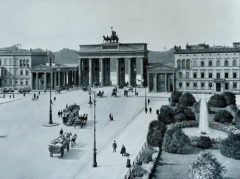 Monochrome view of various buildings, landmarks and monuments