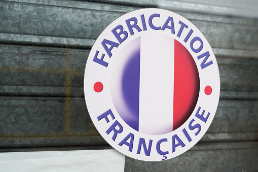 fabrication francaise text sign means Made in France on windows stickers facade