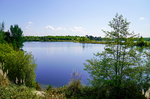 Parempuyre water quarry Lake in city near bordeaux in Gironde france