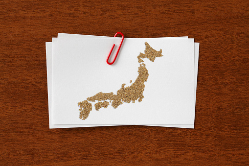 Japan map made of wheat grains on Paper sticky note