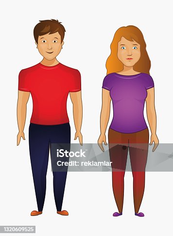 istock Man and woman standing. Cartoon style people avatar flat vector character design illustration set isolated on white background. 1320609525