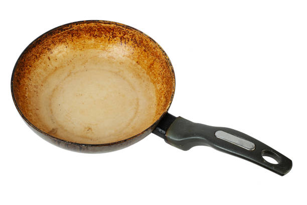 istock Dirty old frying pan. Isolated on white background. 1320609956