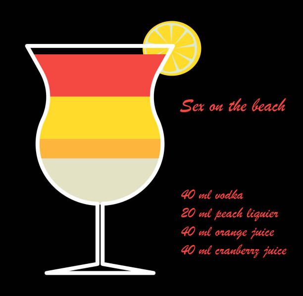 ilustracja wektorowa. koktajl seks na plaży z pomarańczowym plasterkiem - sex on the beach stock illustrations