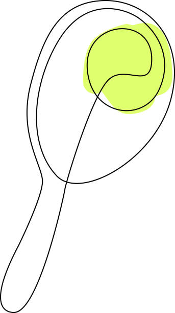 illustrazioni stock, clip art, cartoni animati e icone di tendenza di racchetta da tennis e palla disegno a mano una linea continua - tennis silhouette tennis racket tennis ball