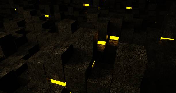 istock Burnt wood abstract cube landscape 3d illustration 1320623136