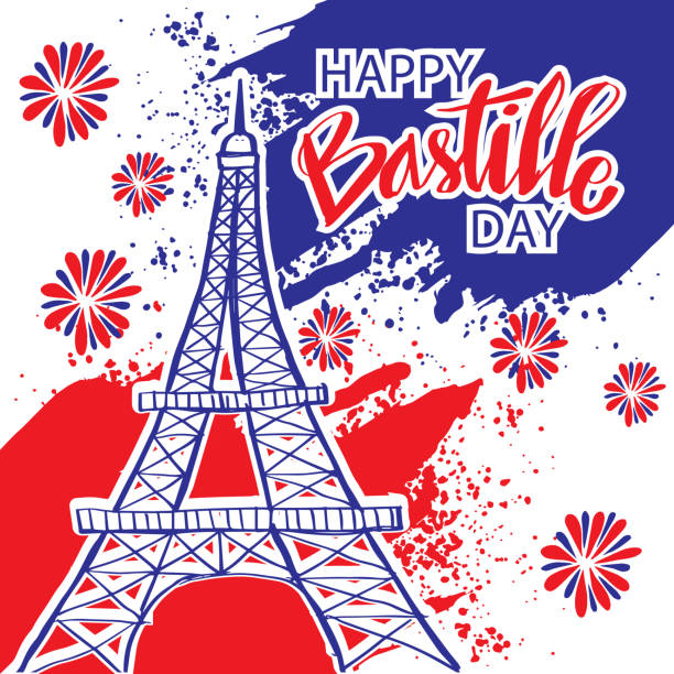 istock Happy Bastille Day, 14th of July. Holiday greeting card with Eiffel tower. 1320623152