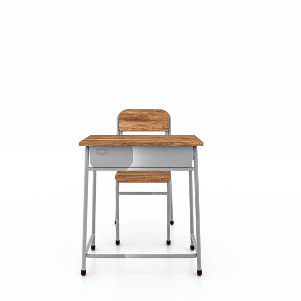 school bench isolated on white background school bench isolated on white background 3d illustration empty desk in classroom stock pictures, royalty-free photos & images