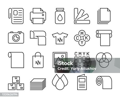 istock Printing Industry Vector Line Icons Set. Editable Stroke, 64x64 Pixel Perfect. 1320626194