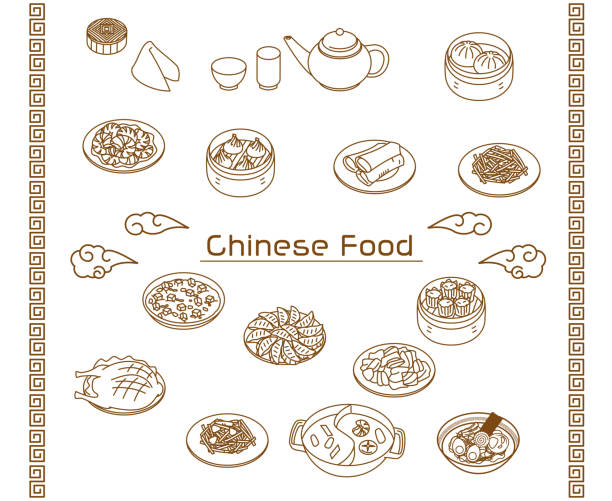 chinesisches essen einfache linie symbol - tea cup tea green tea chinese tea stock-grafiken, -clipart, -cartoons und -symbole