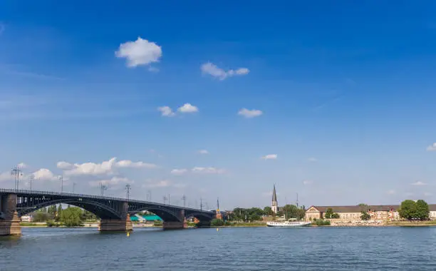 Theodor Heuss bridge and river Rhine in Mainz, Germany