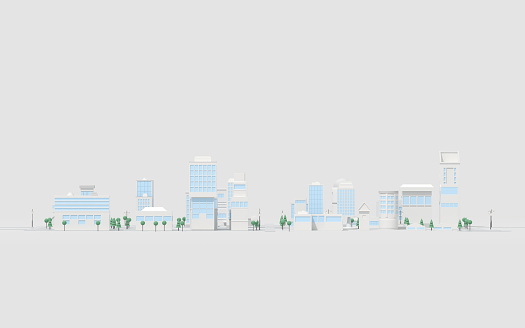 Digital city model with white background, 3d rendering.Computer digital drawing.