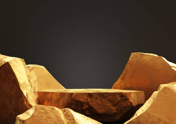 istock Gold stone podium for cosmetic product presentation. 3d 1320632986