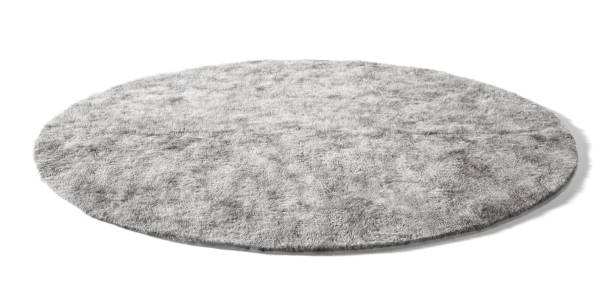 alfombra esponjosa redonda gris. ilustración 3d - alfombra fotografías e imágenes de stock