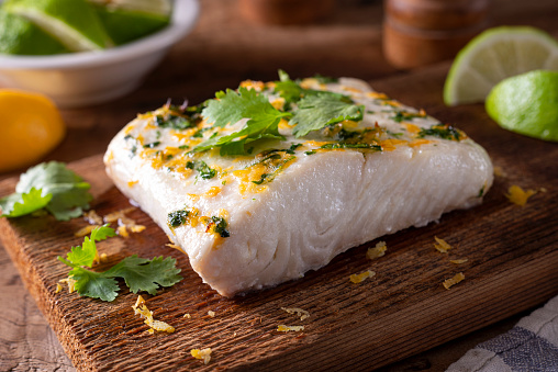 Delicious cedar planked halibut with citrus cilantro marinade.